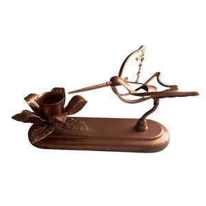 Vintage 1991 Mascot Intl. Copper Hummingbird Candle Holder With Flower